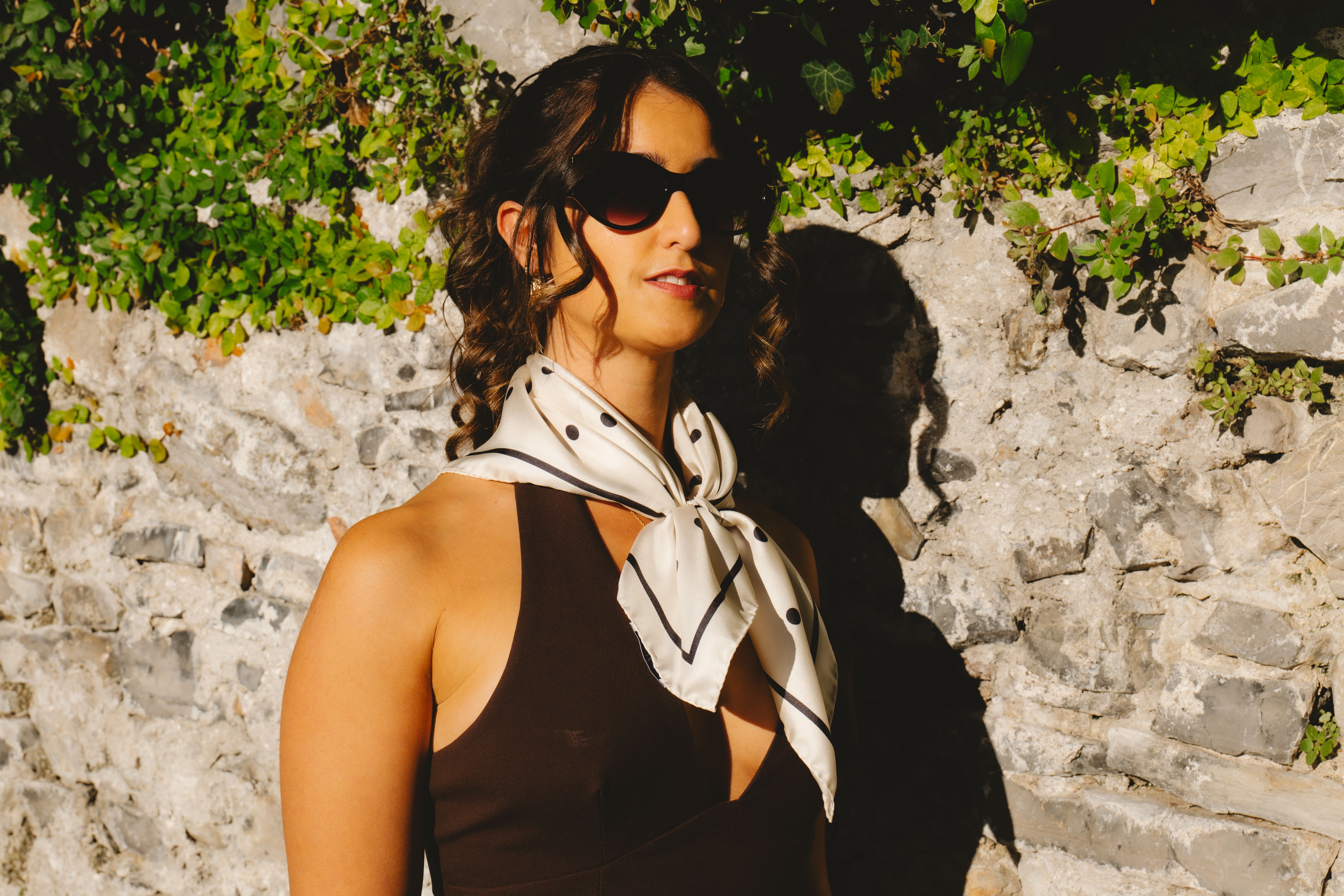 Silk Polkadot Scarf | Cream/Black | 70 CM