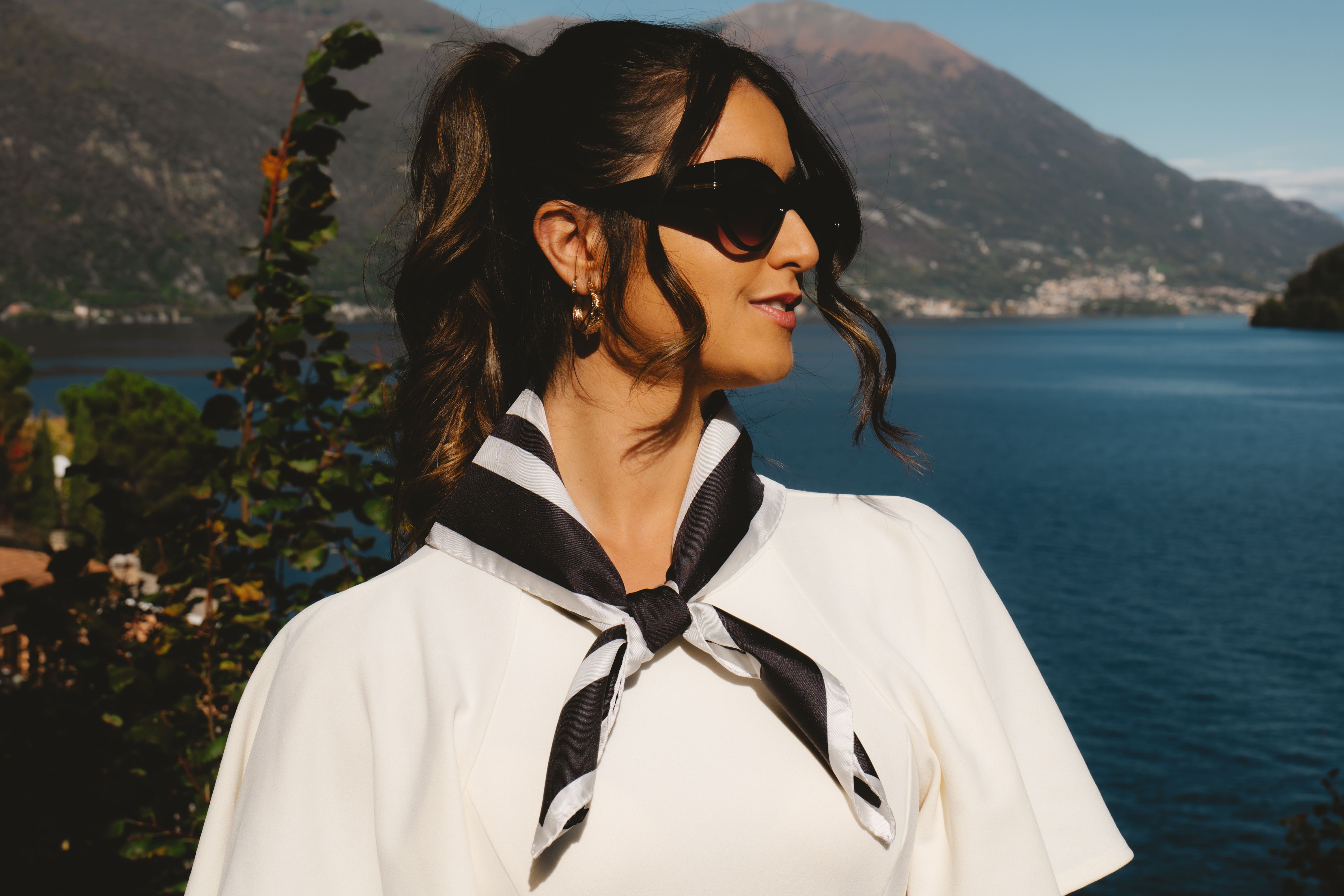 Silk Piazza Scarf | Black/White | 70 CM