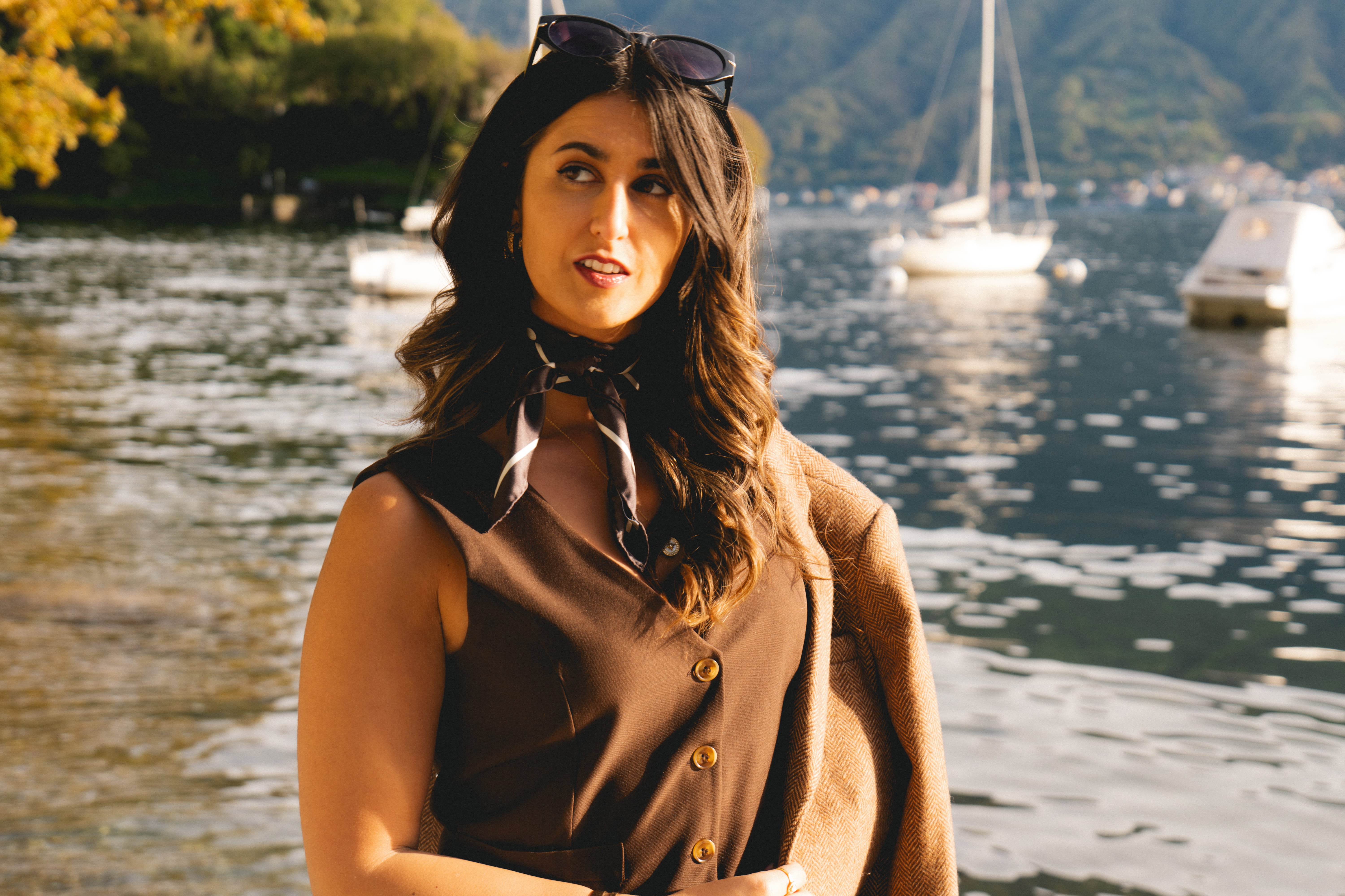 Silk Polkadot Scarf | Brown | 70 CM